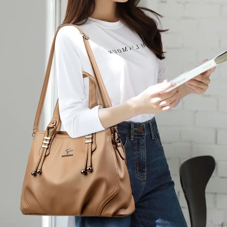 Casual Tote Bag Luxury Handbags Women Bags Designer Purses and Handbag High Quality Soft Leather 2 Layers Shoulder Crossbody Bag