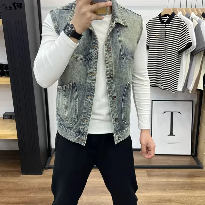 

Новый весенне-летний джинсовый жилет, мужская тонкая повседневная мужская куртка в стиле ретро на весну и осень