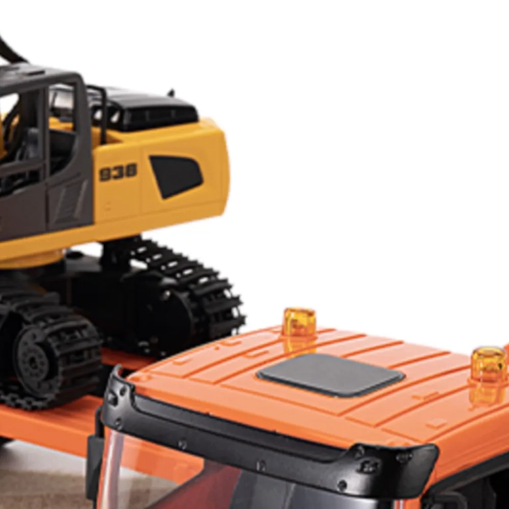 1:18 Huina Plastic 1319 RC Assembled Tractor Truck with Flatbed Trailer Remote Control Excavator Outdoor Toy Model