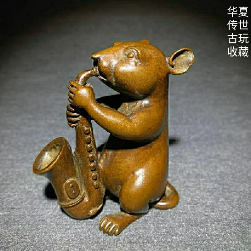 Solid zodiac rat, pure handmade tea pet, small ornament, copper sculpture, hand-held piece