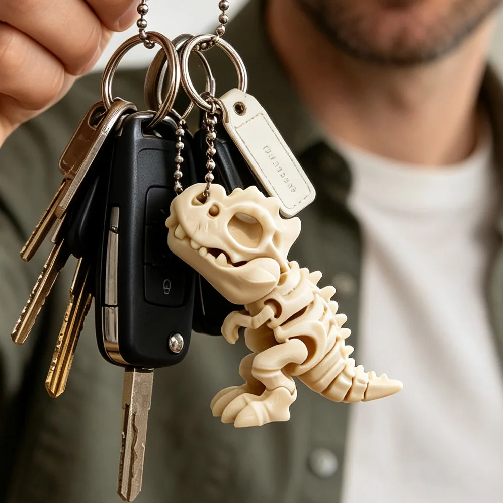 3D Printed Rotatable Joints Tyrannosaurus Rex Skeleton Action Model Decor & Fidget Dinosaur Keychain Gift Birthday Cute Pendant
