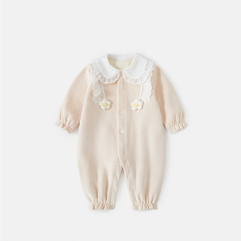 

Весенне-осенние боди для маленьких девочек, комбинезоны с воротником Питера Пэна для новорожденных мальчиков, детские комбинезоны с цветочной аппликацией для маленьких мальчиков, Oneise