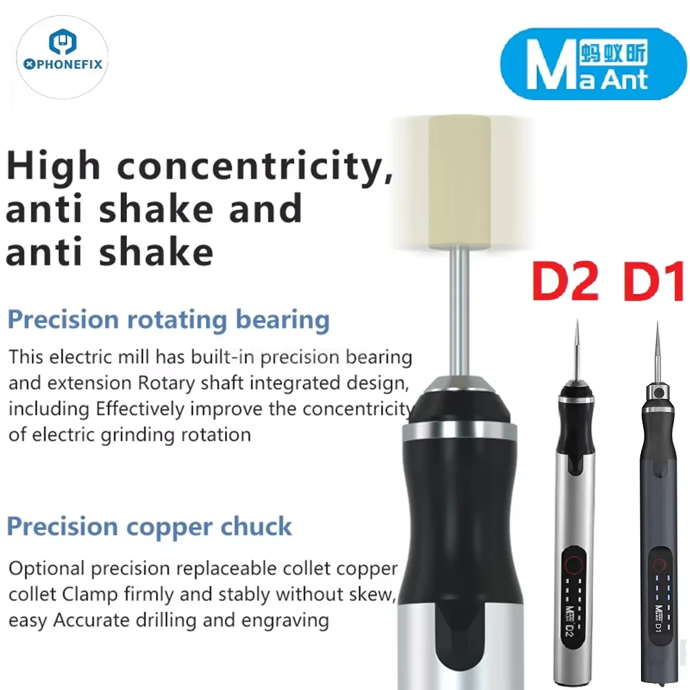 

MaAnt D1 D2 Smart Electric Polishing Pen USB Charging Engraving Pen For iPhone Motherboard CPU IC Cutting Tools LCD OCA Remover