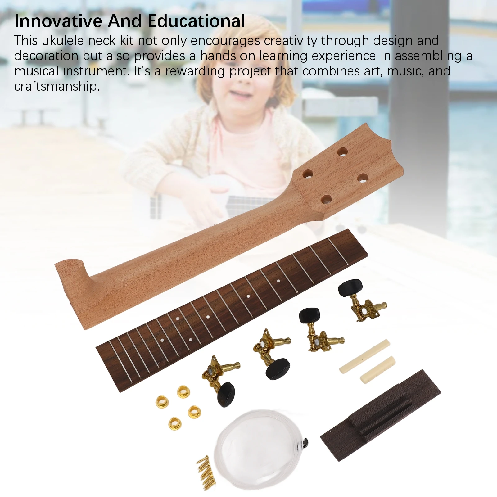 คอ Ukulele Fretboard เปลี่ยนชุดคอ String ลูกบิดสะพาน Rosewood Fingerboard 1 ชุดสําหรับ 23 นิ้ว Ukulele Ukulele อุปกรณ์เสริม