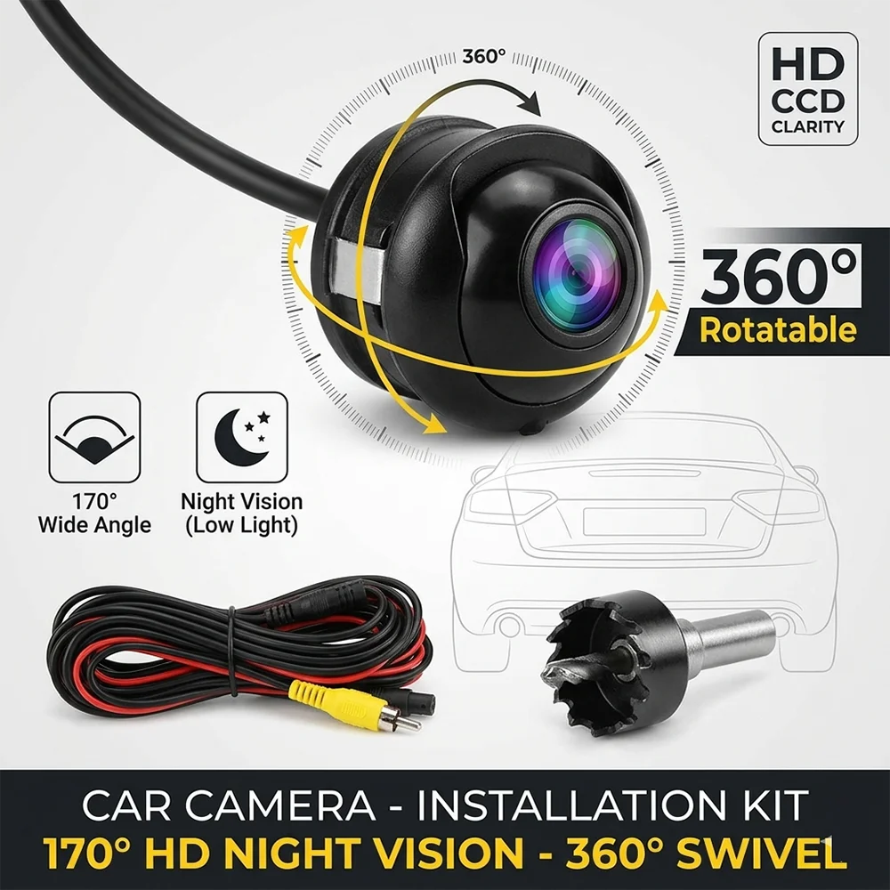 360 Degree Rotating Car Rear View Camera 170 Wide Angle HD Night Vision Reverse Backup Parking Camera Waterproof Universal
