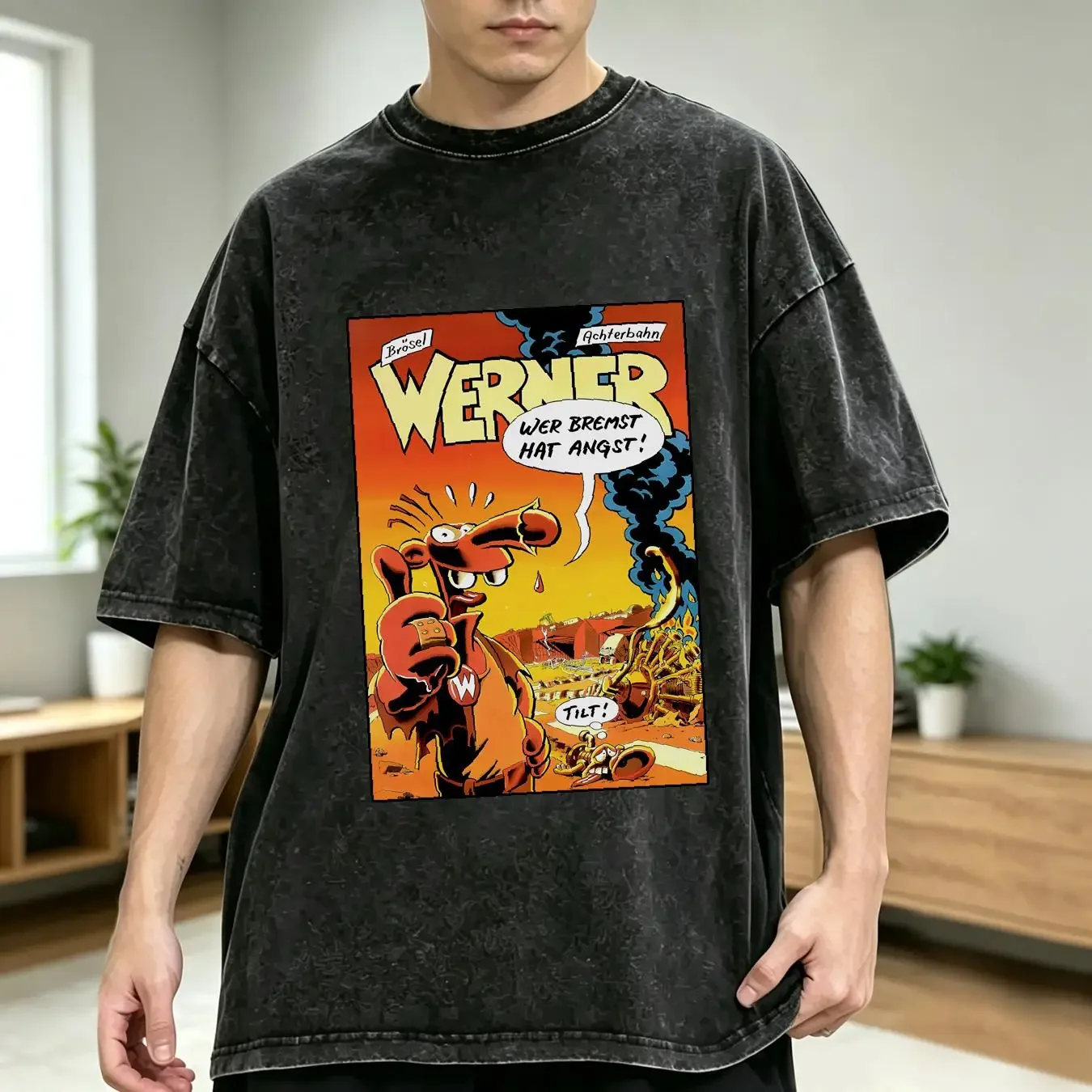 washed T Shirt Vintage 90s Werner Beinhart Distressed Retro German Comic Book Series Comics Cartoon Character Back Print