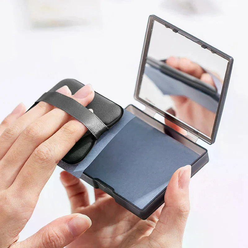 100개 대나무 숯 페이셜 오일 흡수 종이 거울&메이크업 퍼프 포함 휴대용 얼굴 리프레싱 케어 오일 컨트롤 도구 세트