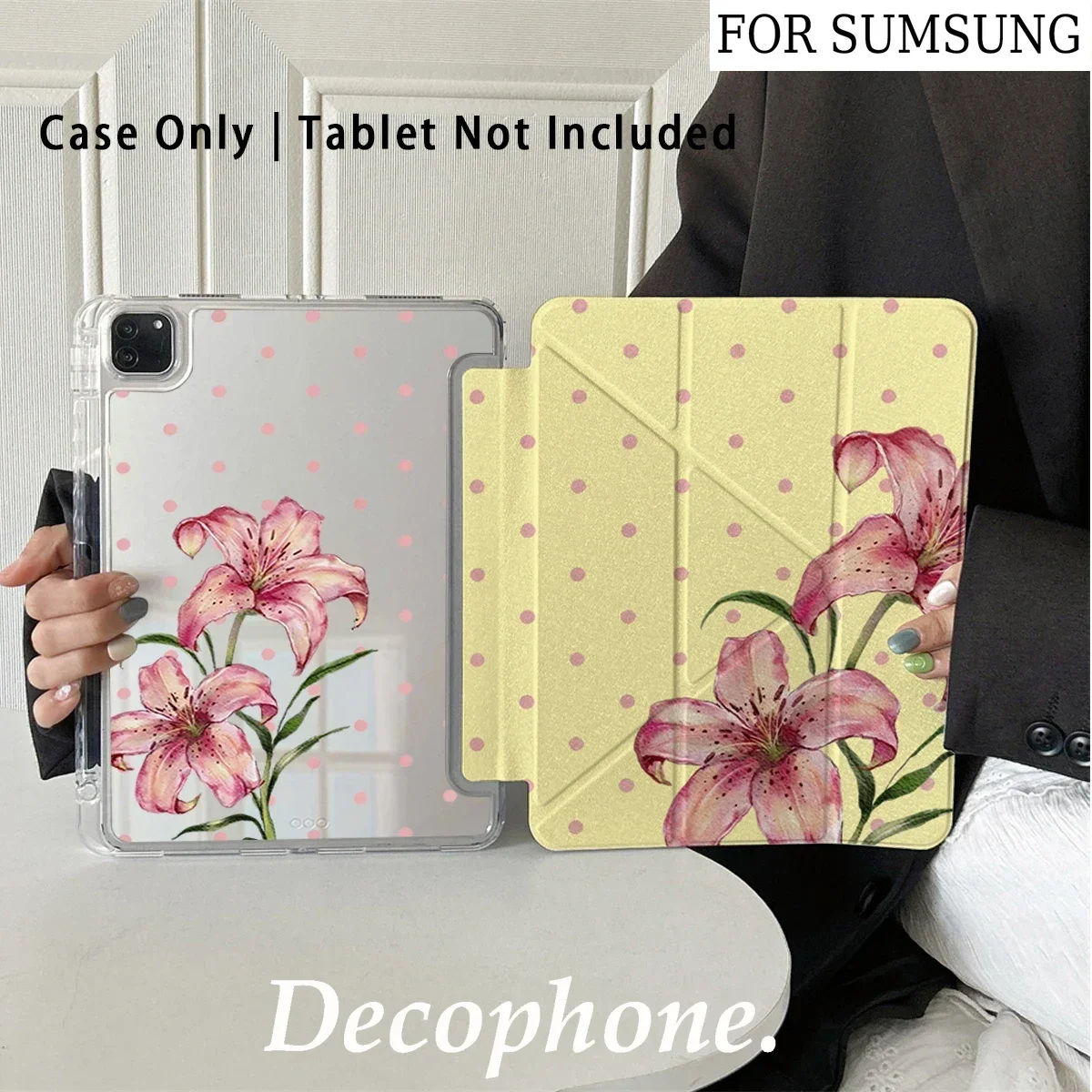 Yellow-backed Lily print 3+Y-fold For Samsung Galaxy Tab A8/A9/A11+FE LITE PLUS/Tab S6 Lite/S7/S8/S9/S10+ FE/Redmi/Lenovo