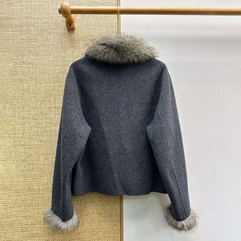 Women's Eco-Friendly Wool-Collared Reversible Wool Coat, Fashionable and Elegant Short Coat, Jacket, 2026, New Arrival, Y2K