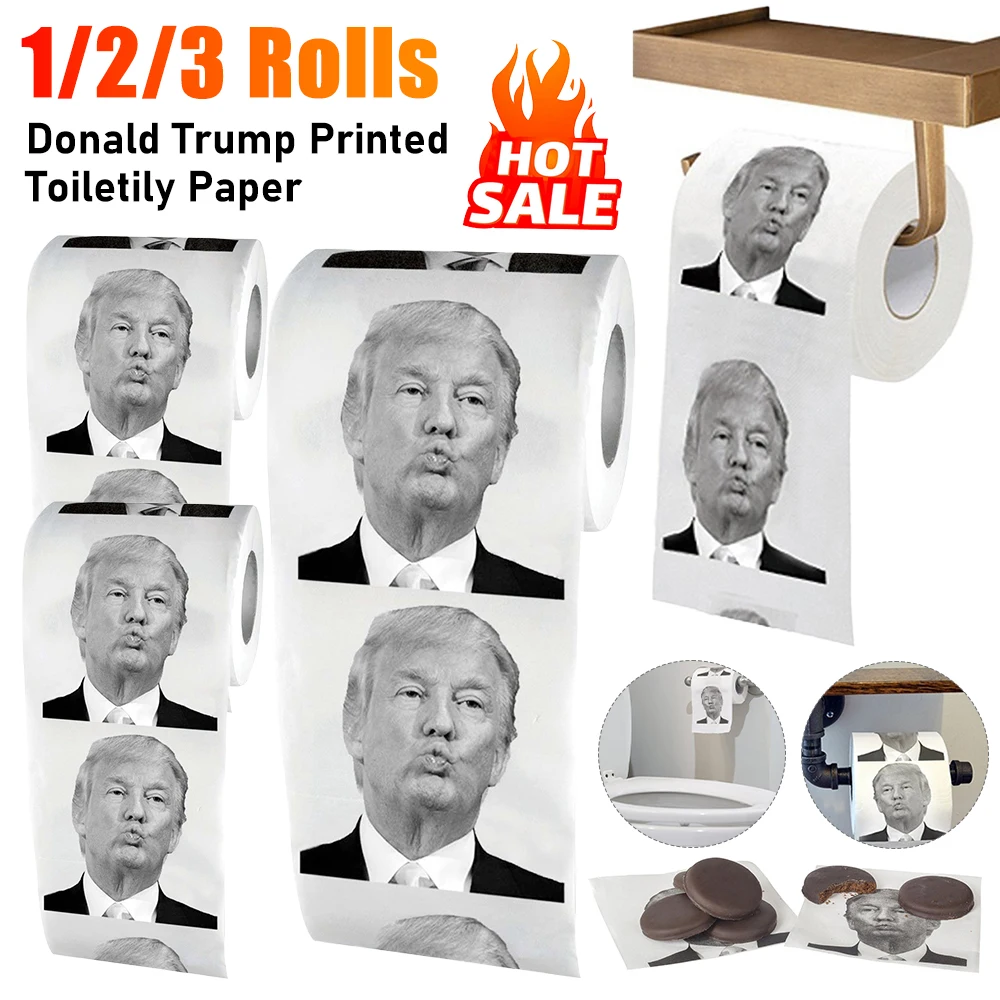 Donald Trump Roll Tissue Joke Fun Paper Tissue Gag Gift Non-fading Nontoxic Dustless Prank Creative Bathroom Toilet Roll Tissue