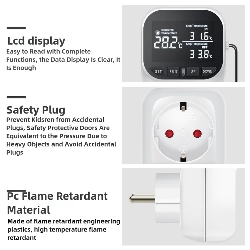 Controlador de temperatura Digital, termostato de enchufe, enchufe europeo de 220V con interruptor de temporizador, calefacción y refrigeración para frigorífico y acuicultura