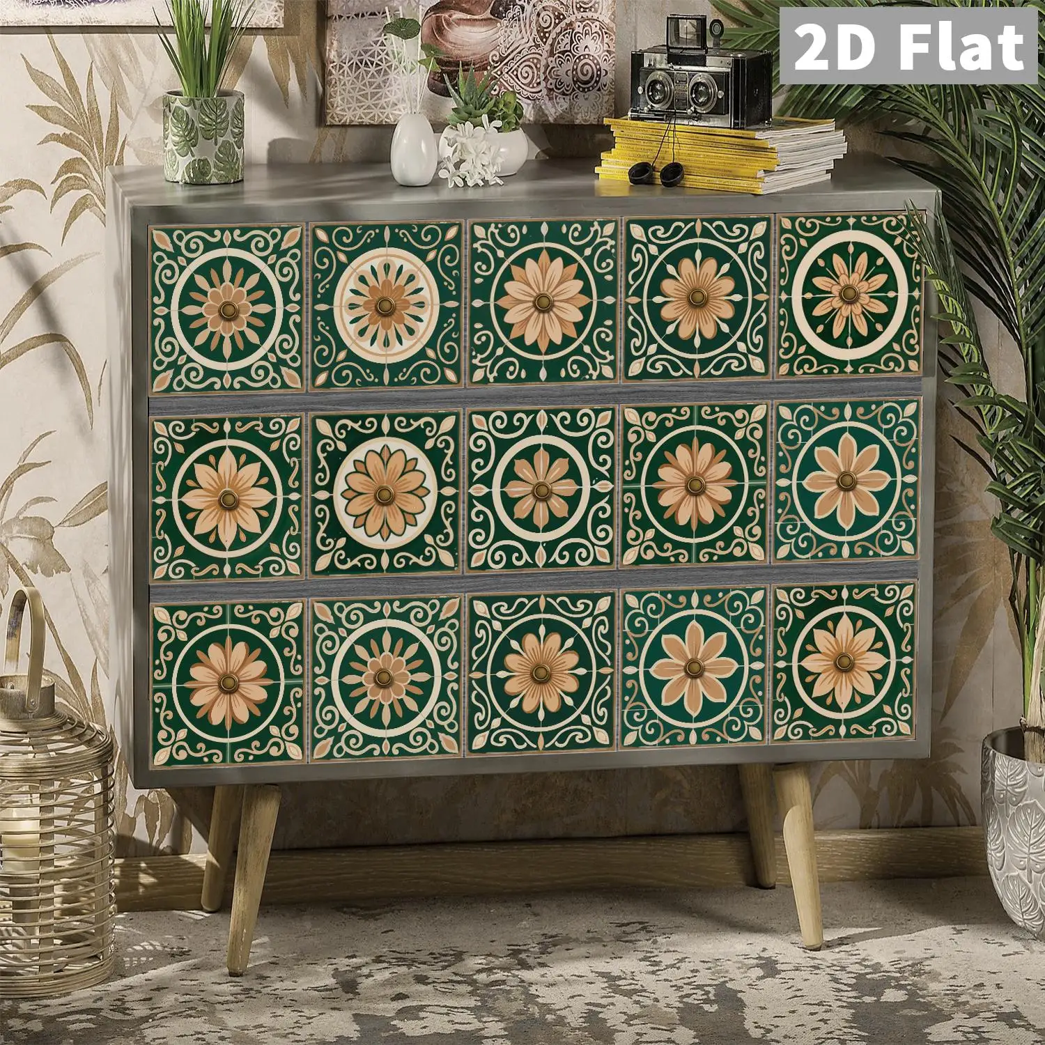 Grün-Braune Retro Blumenfliesen, Keramikfliesen-Aufkleber, Küche, Badezimmer, Wohnzimmer Hintergrundwand Dekorationsaufkleber – Detail 8