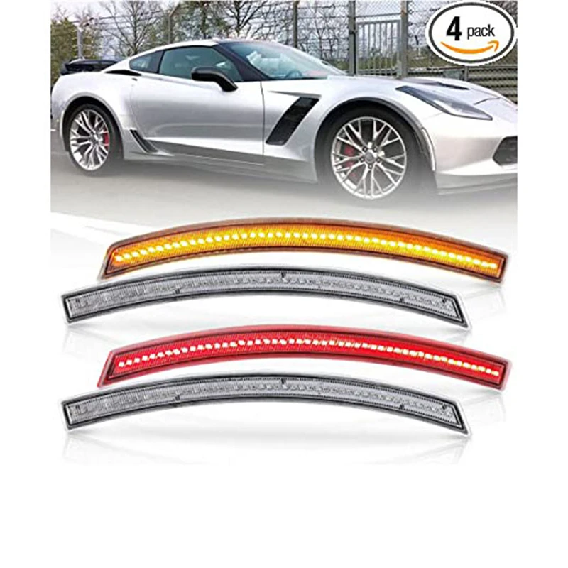 4PCS LED Side Marker Lights Smoked Front Rear For 2014-2019 Corvette C7 Amber/Red Car Accessories