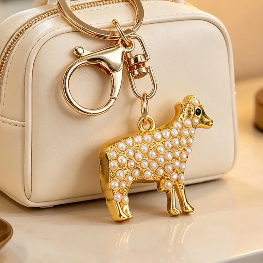 Alloy Keychains Faux Pearl Lamb Keychain Faux Pearl Sheep Keychain Zinc Alloy Lamb Car Key Ring Handbags Backpacks for Women