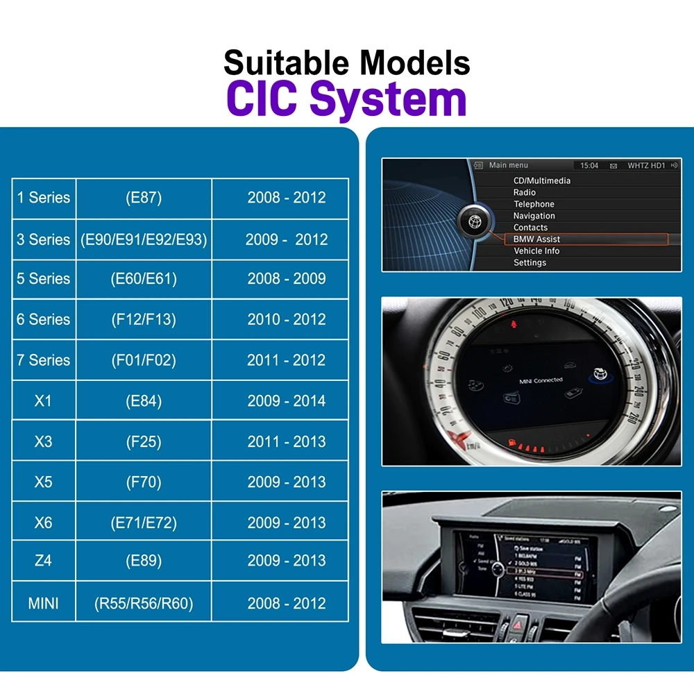 CarPlay اللاسلكي لسيارات BMW NBT/CIC/EVO 1 2 3 4 5 7 Series E70 F10 X1 X3 F25 F26 F48 MINI X4 X5 X6 F56 F15 Android Auto Decoder