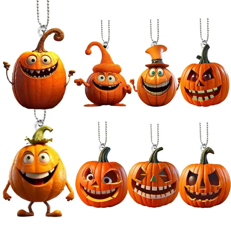 2D Acrylic Car Pendant Halloween Funny Pumpkin Series Thanksgiving Party Pumpkin Ornaments Trick Or Treat Pumpkin Happy Gifts