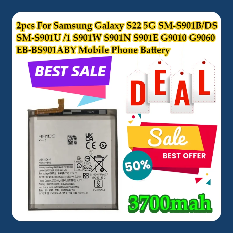 2pcs For Samsung Galaxy S22 5G SM-S901B/DS SM-S901U /1 S901W S901N S901E G9010 G9060 EB-BS901ABY Mobile Phone Battery