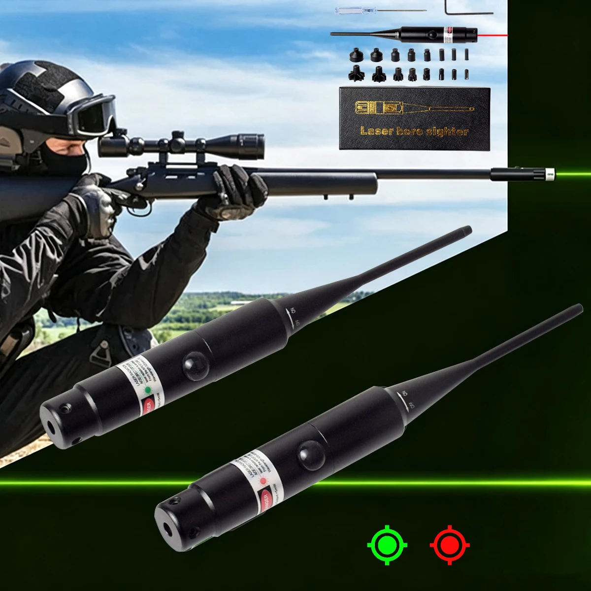 Universal Rifle Laser Bore Sight Scope Laser Boresighter Caliber .22 to .78 Laser Collimador With 16 Adapter - view 2