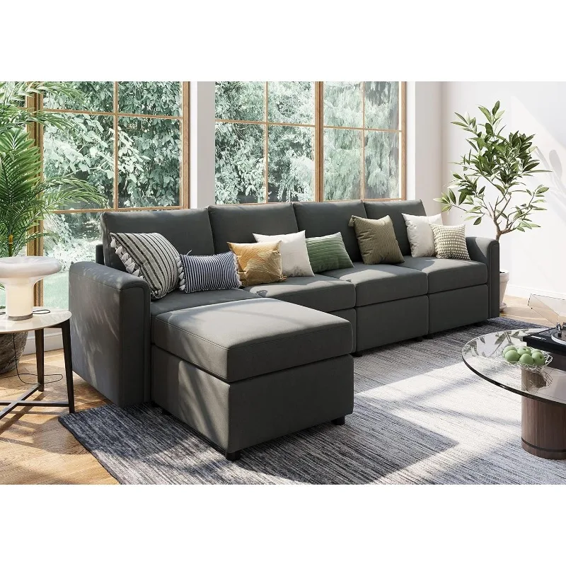 Modular Sectional Sofa, Convertible L Shaped Sofa Couch with Storage, Memory Foam, Modular Sectionals with Ottomans, 5 Sea