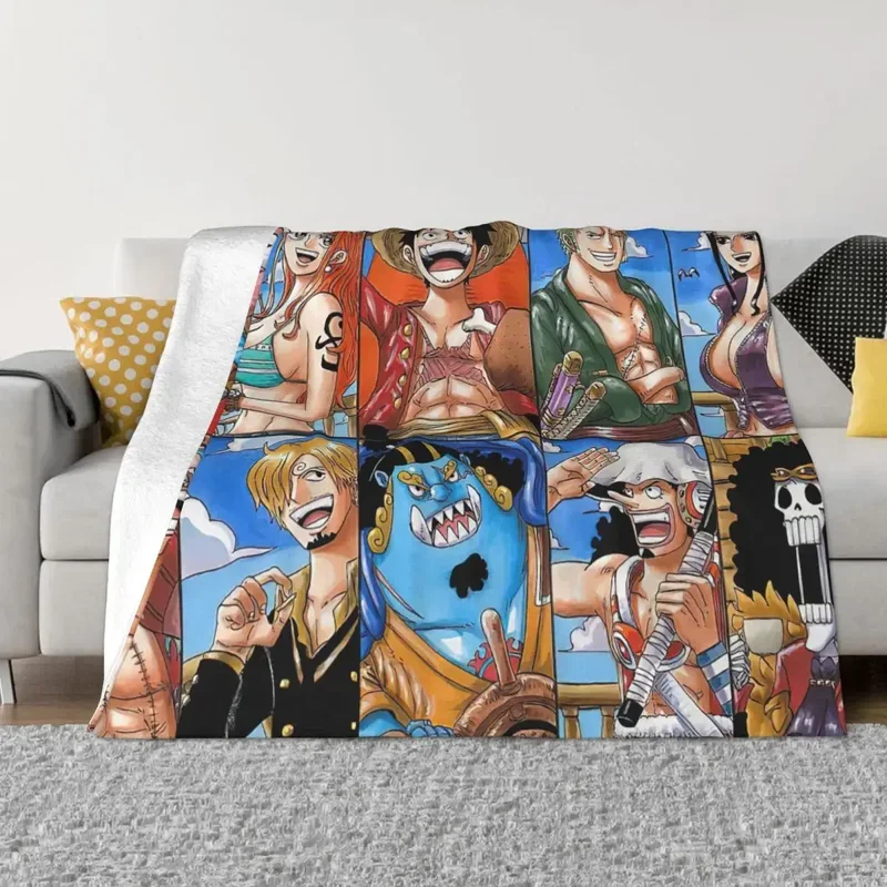 Japanese Anime Collage Knitted Blankets Fleece Japan Manga Lightweight Thin Throw Blankets for Airplane Travel Bedspread