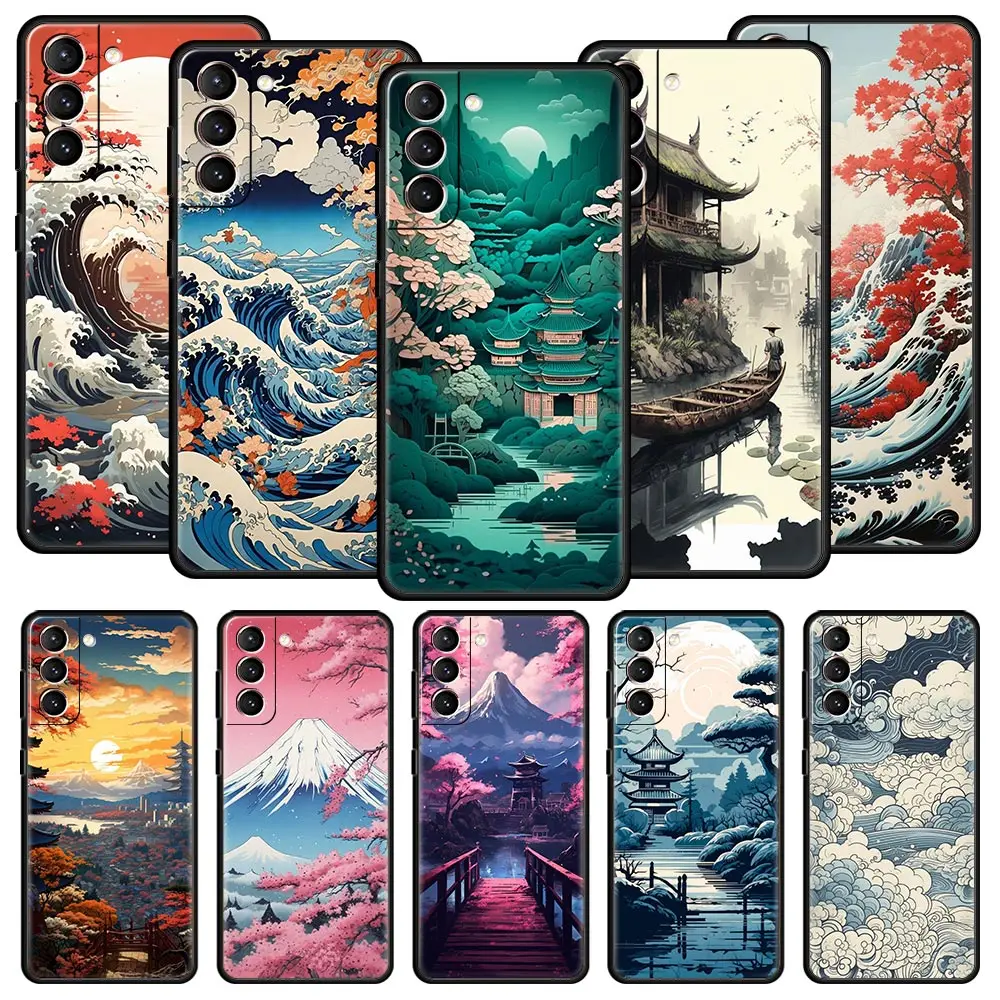 

Japanese Landscape Phone Case For Samsung Galaxy S24 S23 S22 S20 Ultra S21 FE 5G S10 S9 Plus S10E S8 Soft Silicone Cover