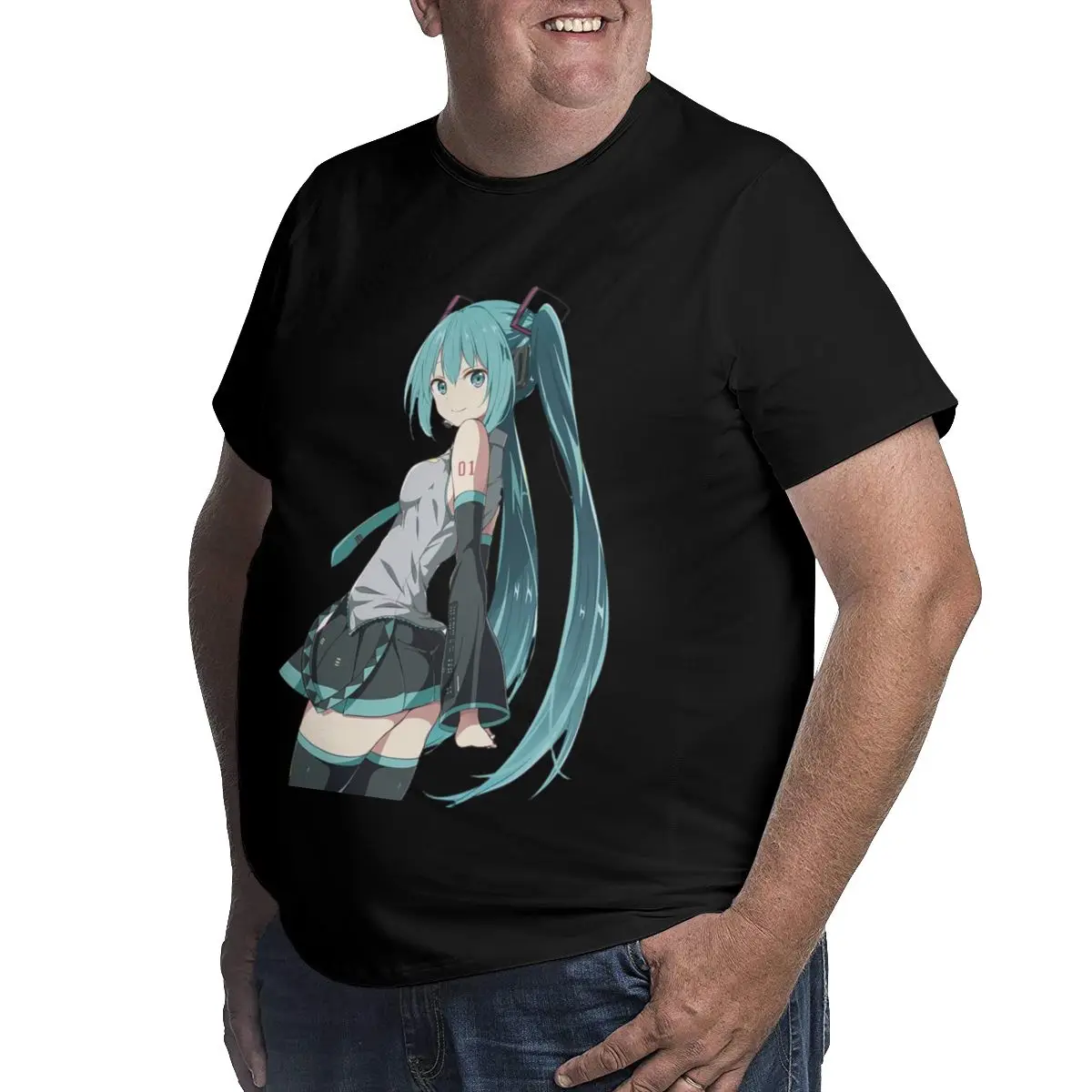 Oversized Men's Short Sleeve T-Shirt Hatsune Miku Comfortable and Stylish Everyday Tee for Summer and Beyond