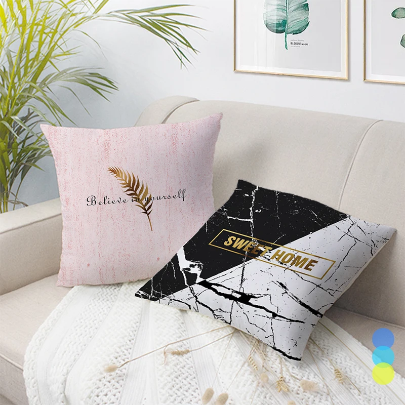 

Pillows Cases Nordic Marble Geometric Cushion Cover Deer Pink Black Soft Peach Skin for Sofa Home Decoration Accessories 45x45cm