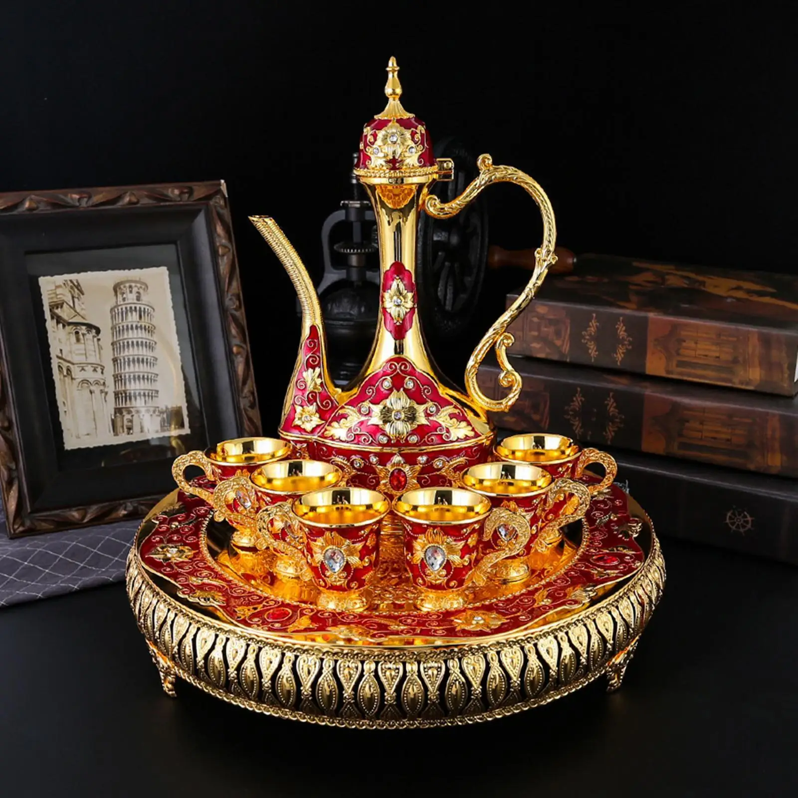

Tea Set European Style Party Supplies Cabinet Decor Luxury Teapot Set with Tray and 6 Cups for Bar Home Hotel Kitchen Tea Party
