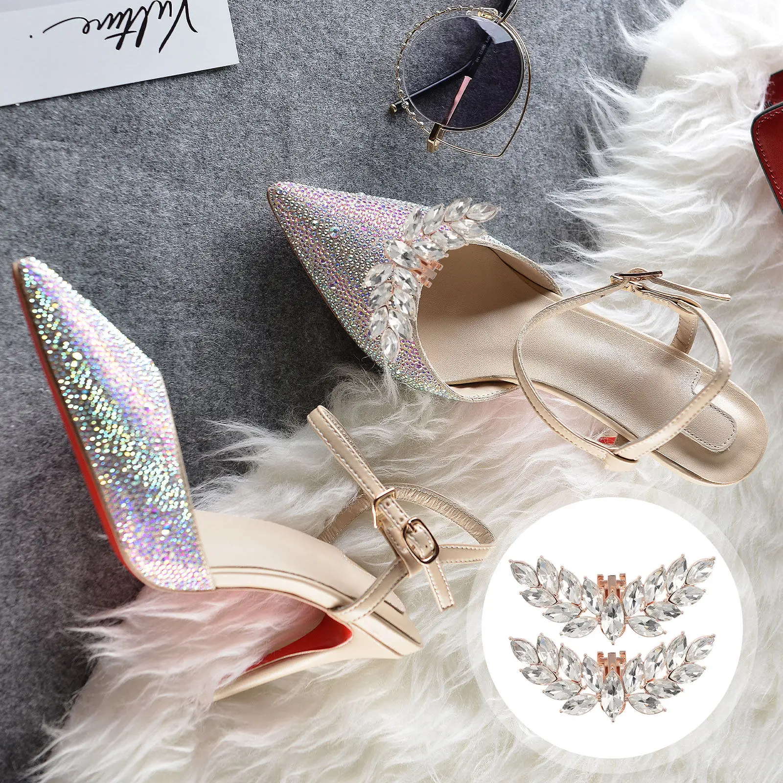 

1 пара клипс для обуви в форме крыльев, декоративные пряжки с кристаллами для туфель, женские украшения для свадьбы и вечеринок, аксессуары-шармы