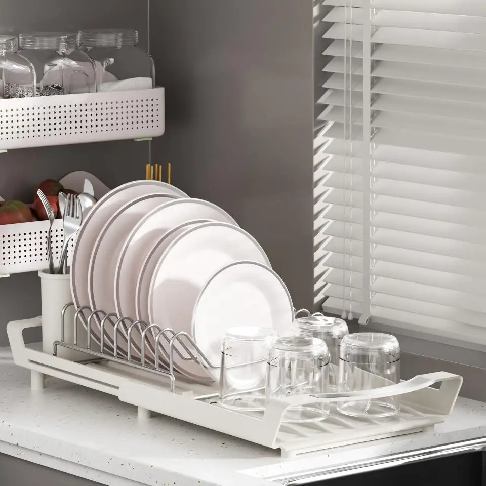 Retractable Kitchen Dish Drainer Rack Multifunctional Bowl Plate Storage Organizer Sink Draining Holder