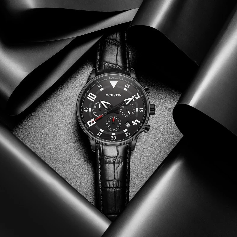 

Модные кварцевые часы для отдыха с календарем, многофункциональные мужские часы, деловые настольные кожаные водонепроницаемые кварцевые часы