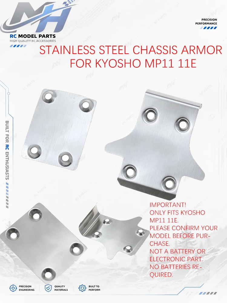 1 Set Stainless Steel Chassis Armor for Kyosho MP11 11E TO-235-220 RC Car (Front+Rear)