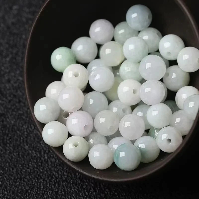 10PC Natural jade Emerald Macropore Bead 8-10mm Accessories DIY Bangle Charm Jewellery Fashion Hand-Carved Luck Amulet