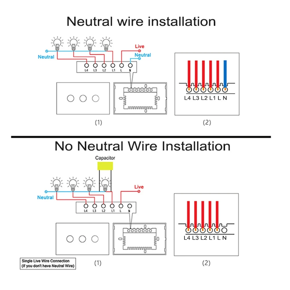 Wifi Smart Switch Bluetooth RF EWelink App Alexa Google voice control Neutral wire/No neutral  Touch light switch wire Install