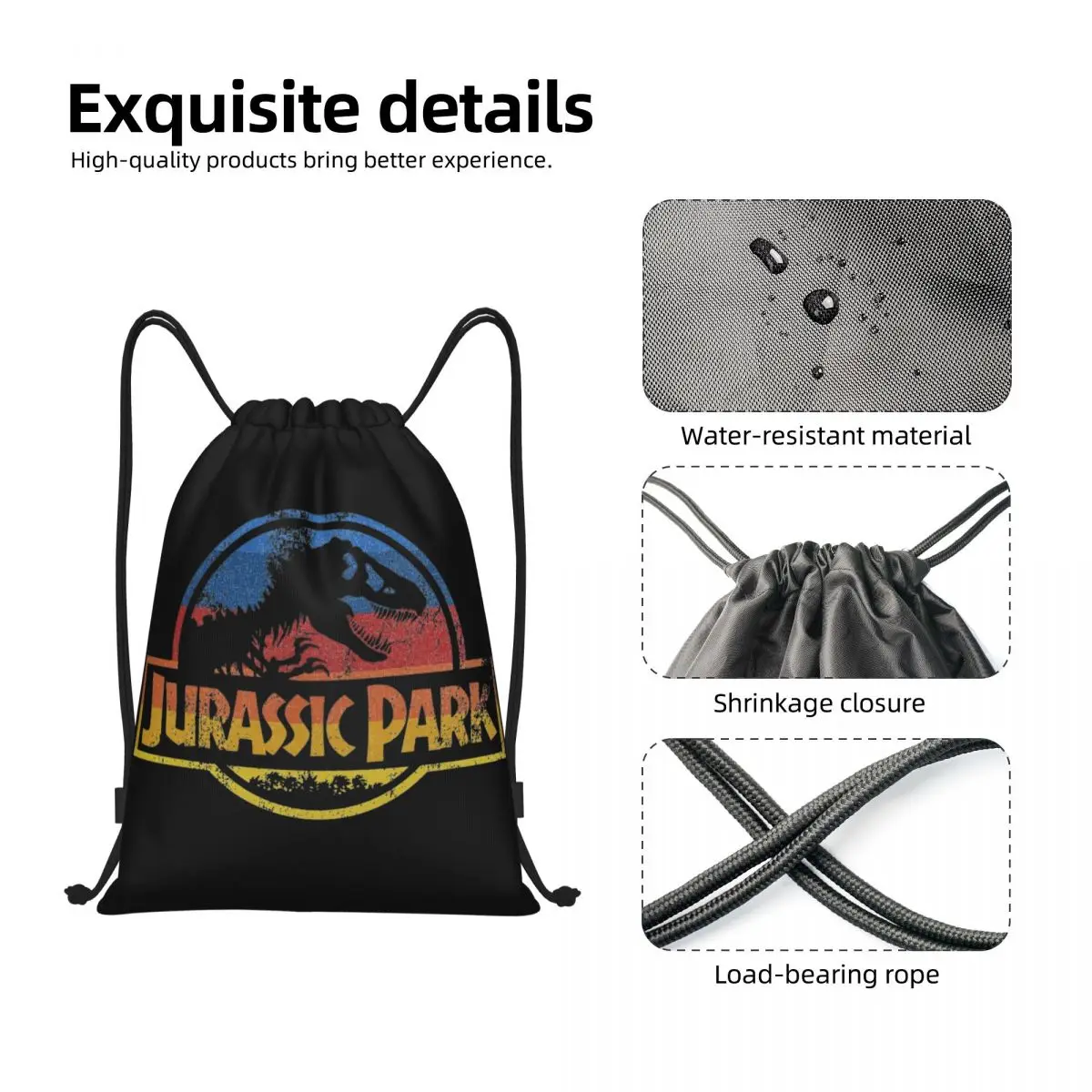 Jurassic Vintage Retro Stripe Film Trekkoord Rugzak Sport Gym Sackpack Touwtje Voor Wandelen