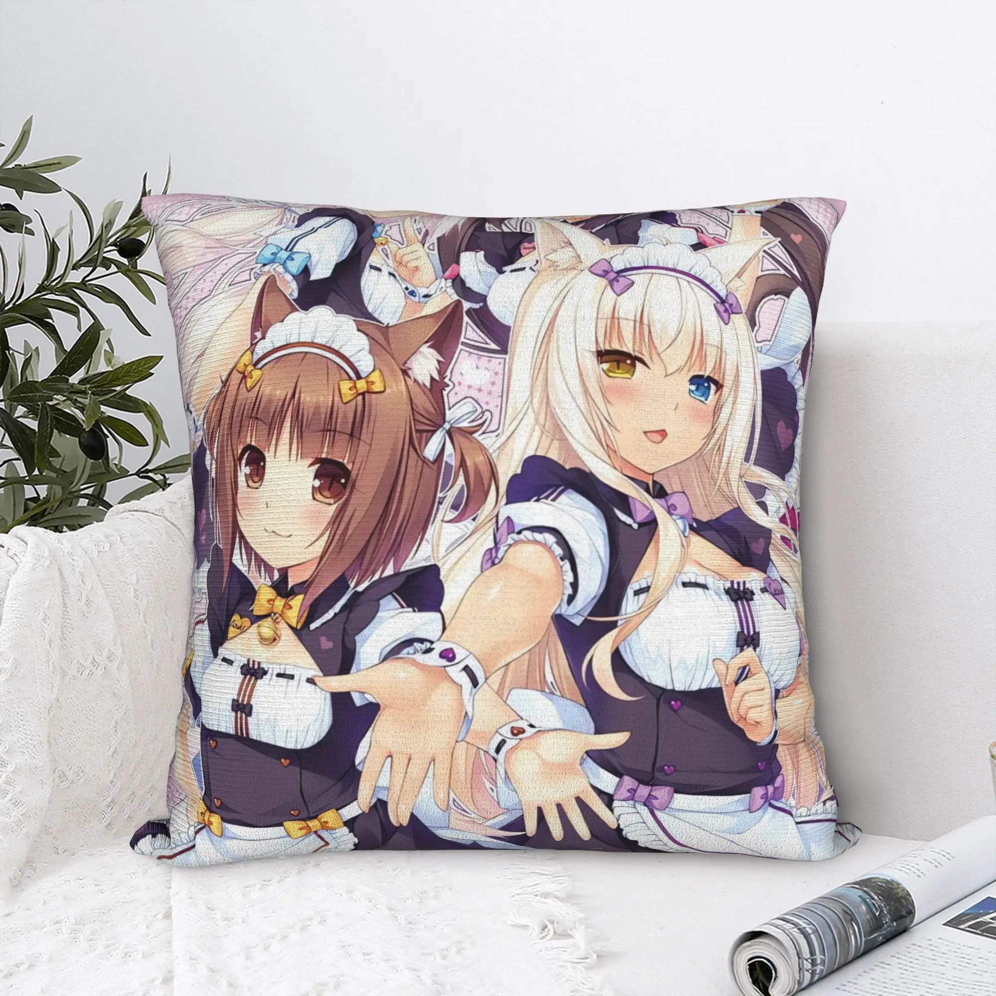 Super Kawaii Game Nekopara Chocola Vanilla Pillow Case  Soft Pillow Cover Funny Cushion Cover For Living Room Bed Chair