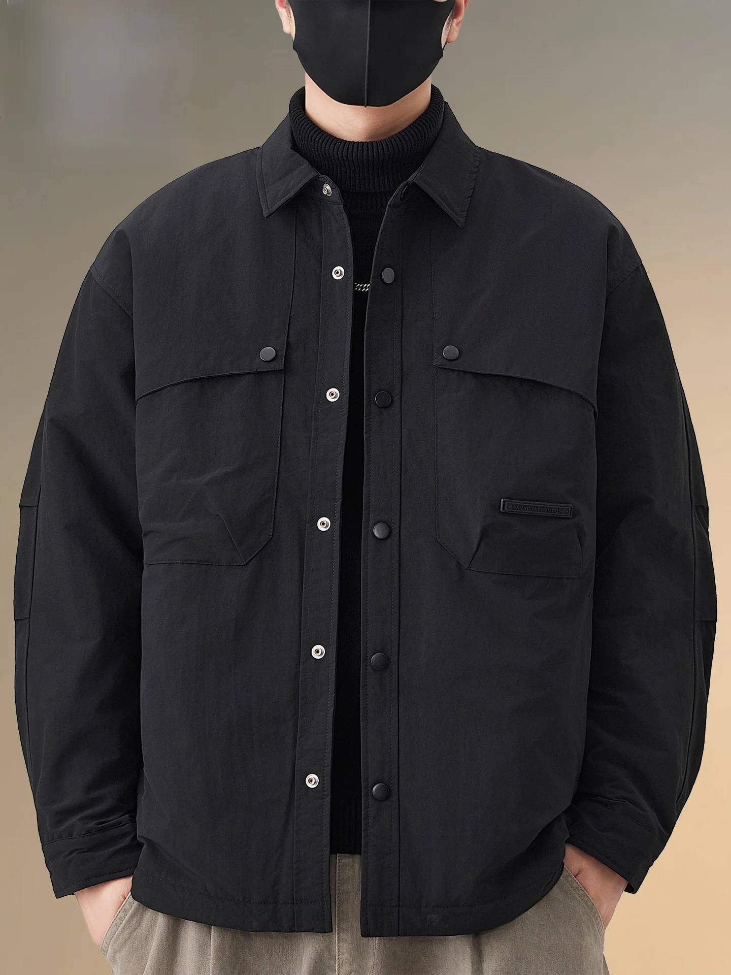 

Pierre Cardin Men's Thiened Cotton Jaet with Stand Collar Multiple kets Loose Fit Winter Outerwear Faion Urban Sle