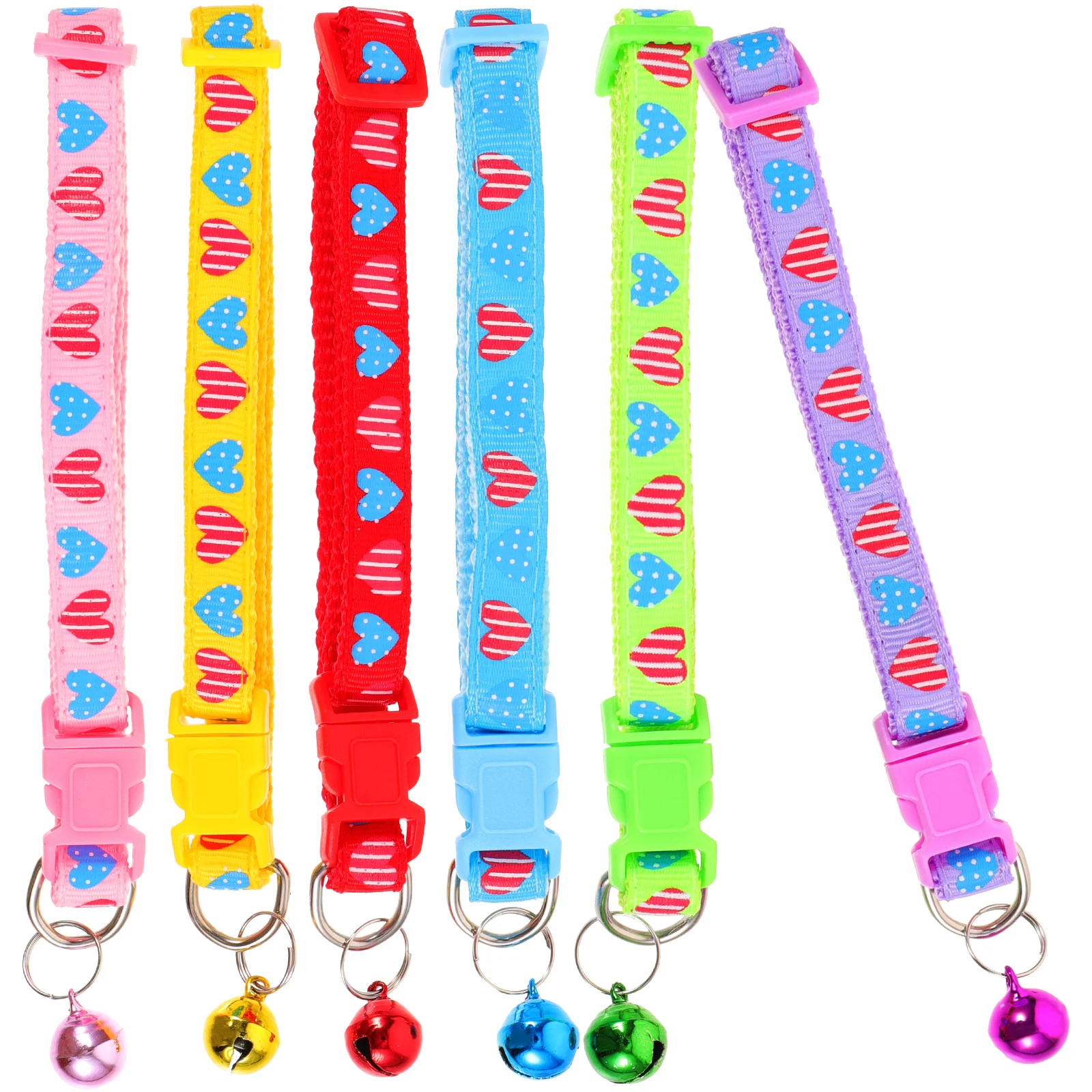 

6pcs Lovely Cat Collars Wear-Resistant Adjustable Outdoor Kitten Collar Bell Cute Pet Accessories Red Heart Design Small Cats
