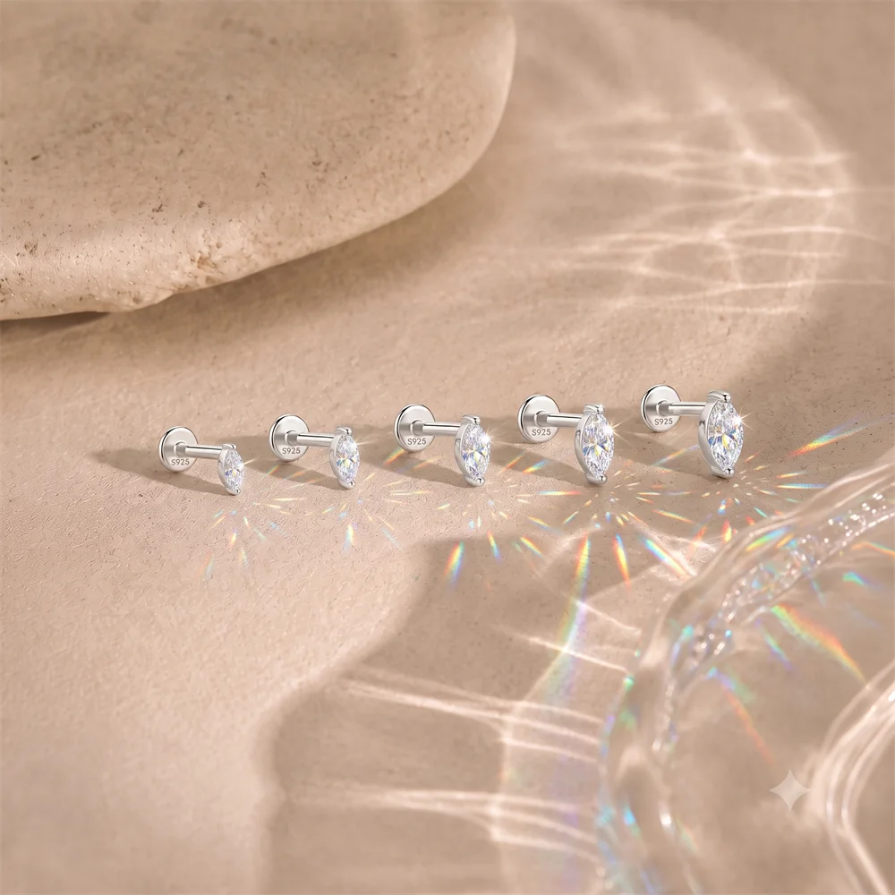 CANNER 1 Stück D-farbener birnenförmiger Moissanit-Ohrstecker mit flacher Rückseite für Damen, 925er Sterlingsilber, funkelnder Ohrschmuck – Detail 8