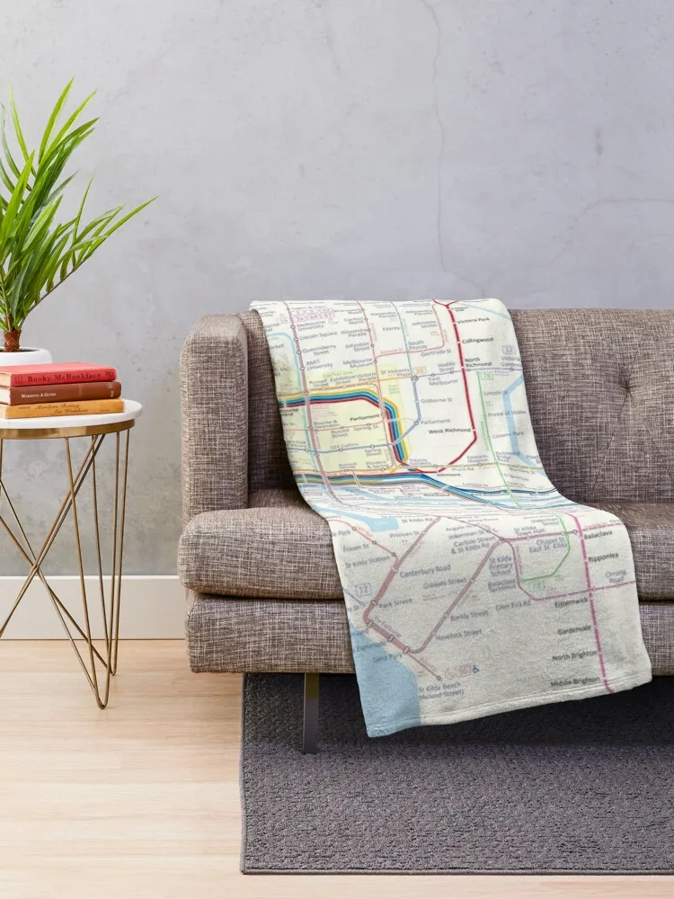 Melbourne train and tram map Throw Blanket Summer Beddings Decoratives Winter beds Picnic Blankets