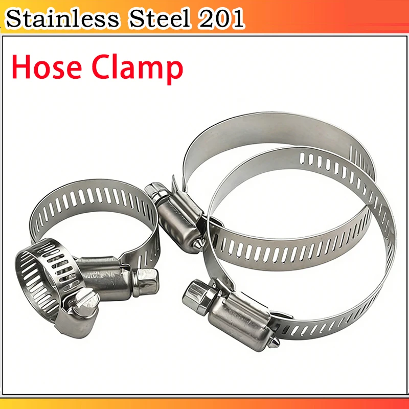 1pcs Hose Clamp Adjustable 13-254mm 201 Stainless Steel Worm Gear Hose Clip Hose Lock for Water Pipe Plumbing