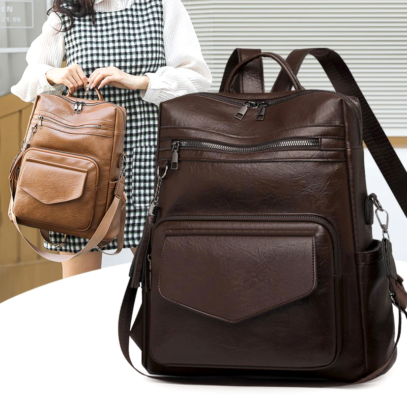 حقيبة ظهر نسائية فاخرة جديدة ذات سعة كبيرة حقيبة ظهر جلدية ناعمة للمراهقات حقائب كتف مدرسية للنساء #2