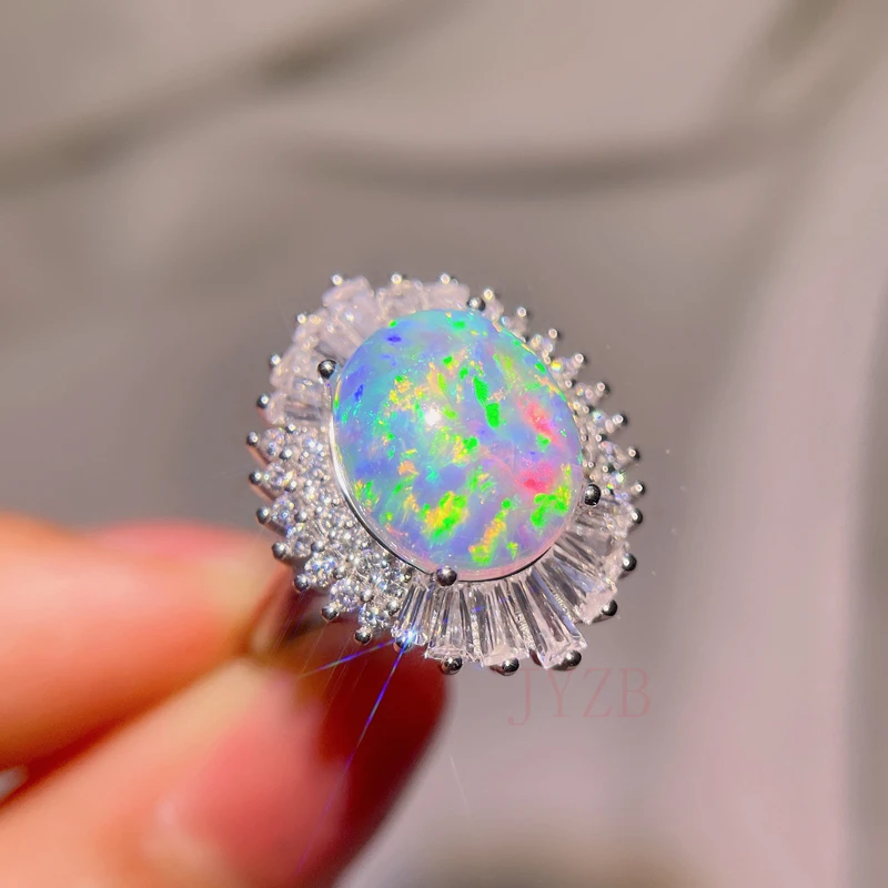 High jewelry light luxury niche design high sense exquisite retro sterling silver jewelry opal opening opal ring women