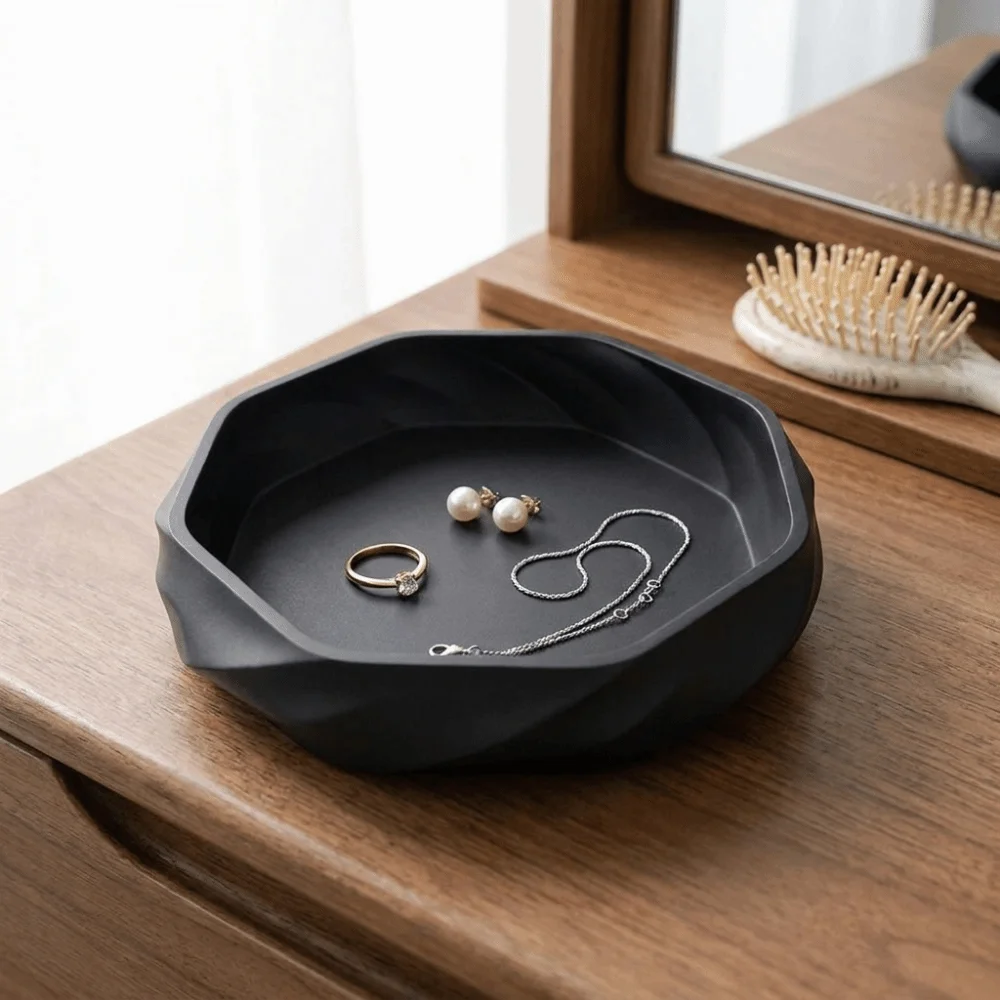 Multi-functional 3D Printed Smooth Swirl Storage Tray Matte Plastic Jewelry Dish Simple Desktop Organizer for Entryway