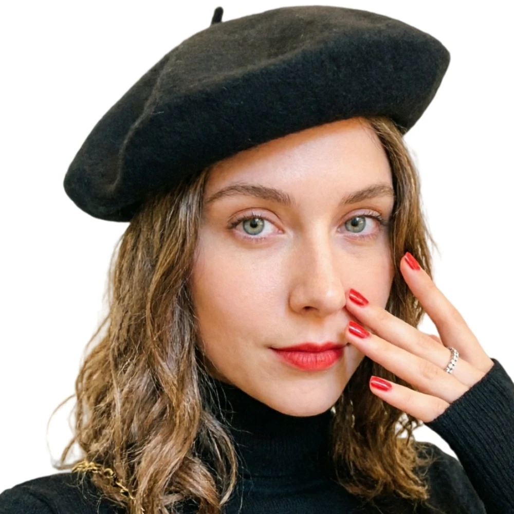 Vintage Wintermütze aus warmer Wolle, schlichte Baskenmütze für Damen und Mädchen, Künstlermütze, modische, lässige, einfarbige schwarze und rote Beanie-Mütze, Boinas Para Mujer – Detail 2