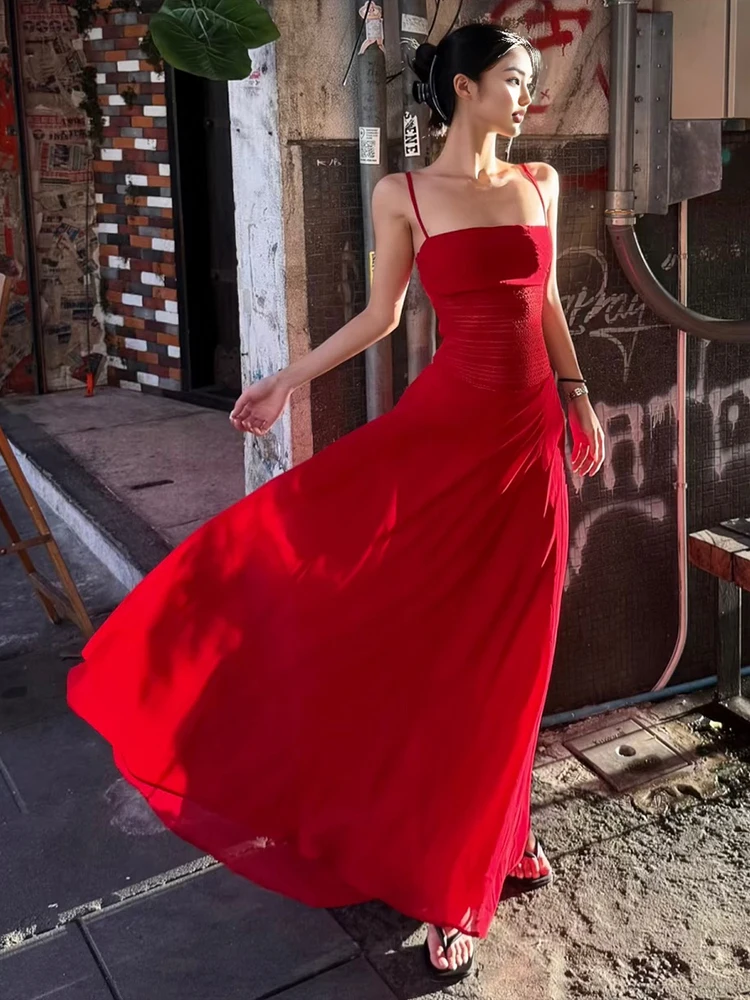 Sukienka Nibber Hollow Maxi Damska Bez Rękawów Z Marszczeniami, Łączona Siateczką, Z Dekoltem, Dopasowana, Elegancka, Idealna na Wakacje, Plażę, Imprezę, Modna Sukienka Vestidos