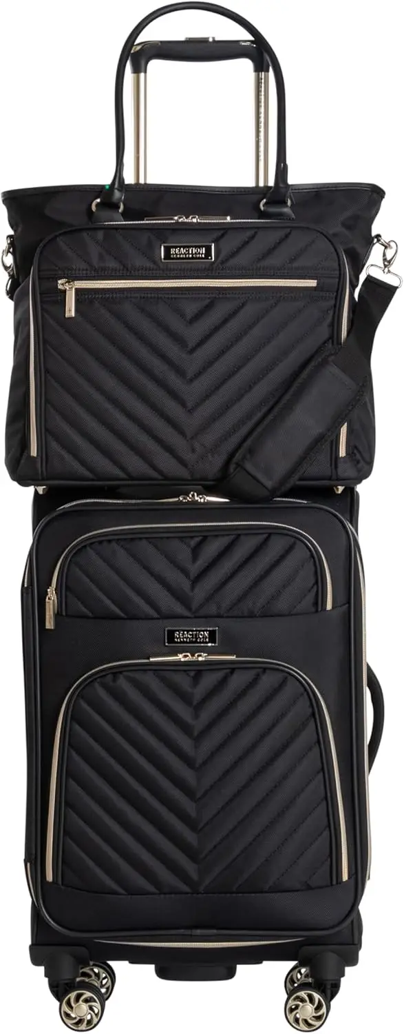 

20" Expandable 8-Wheel Carry-On Suitcase & Matching 15" Laptop Tote Bag, Black - Durable Travel Bundle