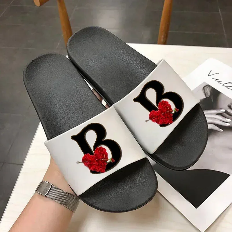 Pantuflas de verano para mujer con estampado de letras, estilo Harajuku, con letras florales A B C D E, chanclas, sandalias de playa para interiores.