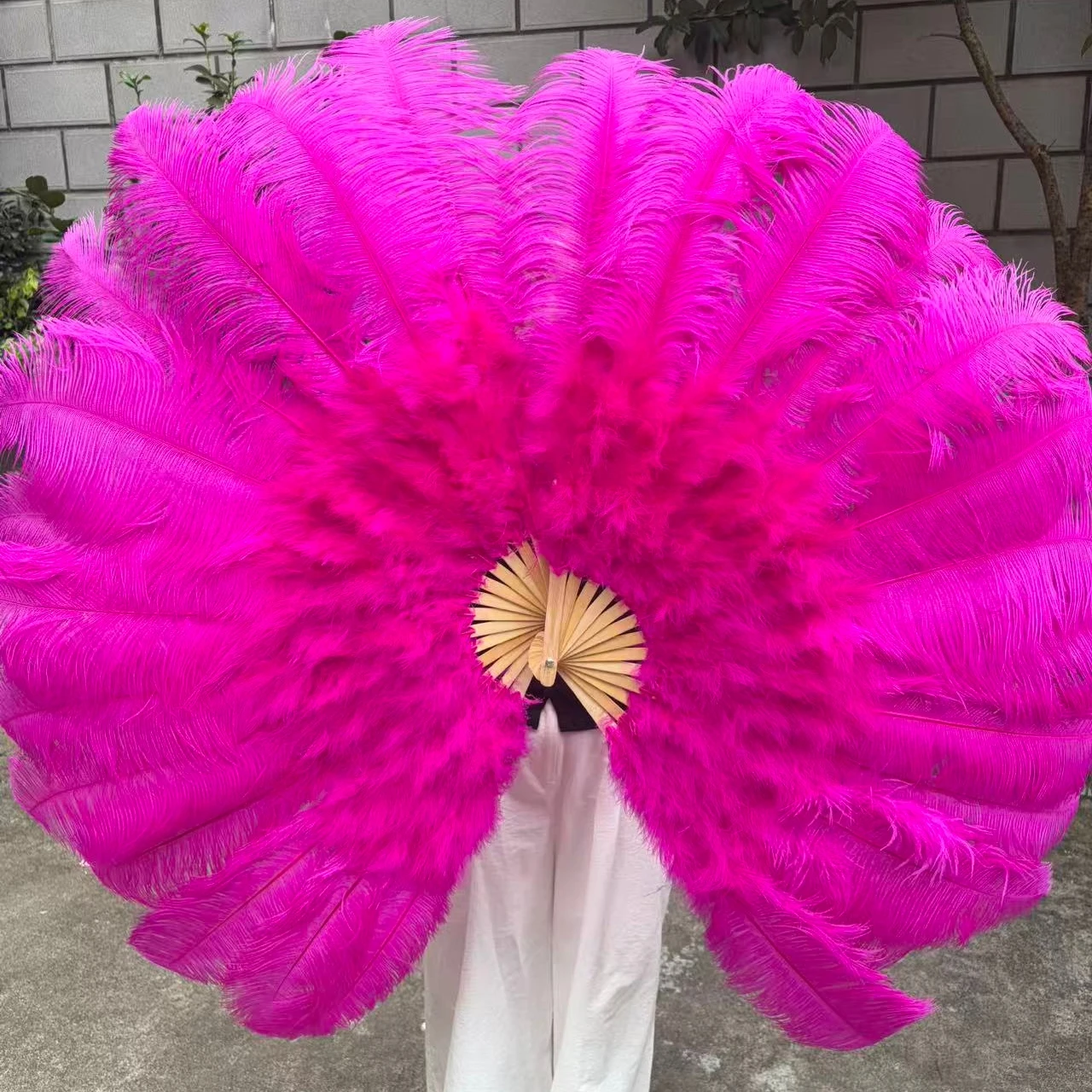

Handheld Big Rose Res Ostrich Feather Fan 100/130CM Feathers for Carnival Stage Performance Belly Dance 13 Bone Crafts Fan