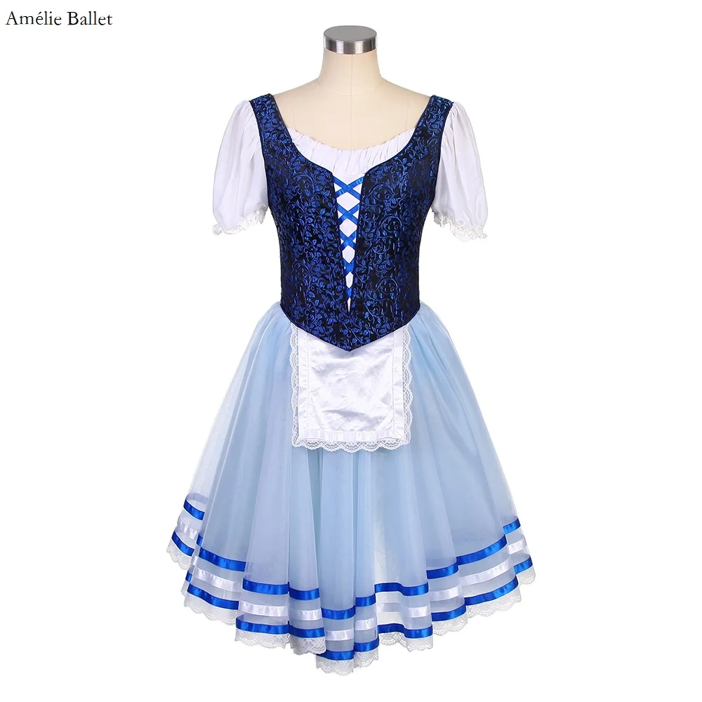 

B20011 Short Sleeves Navy Blue Spandex Bodice Professional Ballet Tutu Romantic Dress Adult & Child Stage Performance Costume